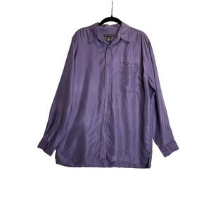 Vintage Oleg Cassini 100% Silk Purple Long Sleeve Button Up Shirt Career Classic